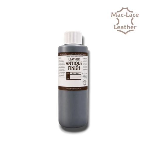 250ml MR MAC Leathercraft Antique Finish bottle for colouring leather and highlighting carved, stamped and tooled patterns.