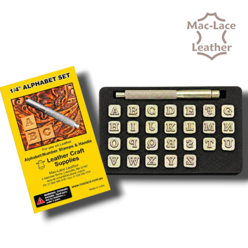 6.35mm (¼ inch) block letter alphabet leather stamp set with handle