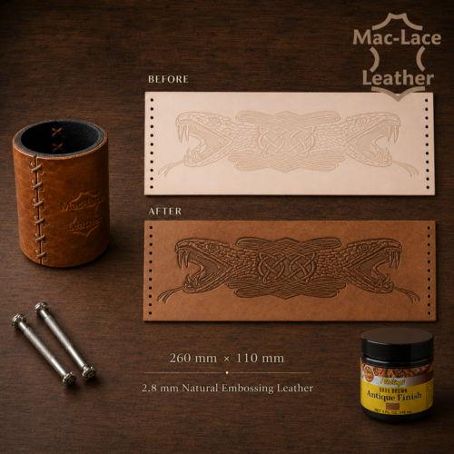 260 x 110mm snake stubby cooler pre-cut embossed leather panel