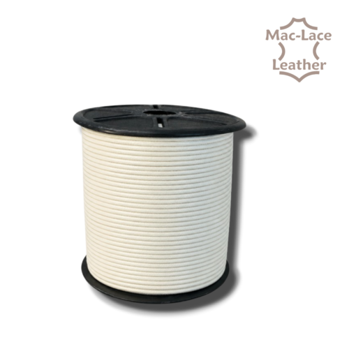 2mm round white leather lace supplied on a 50-metre spool for jewellery, braiding, beading and leathercraft projects.