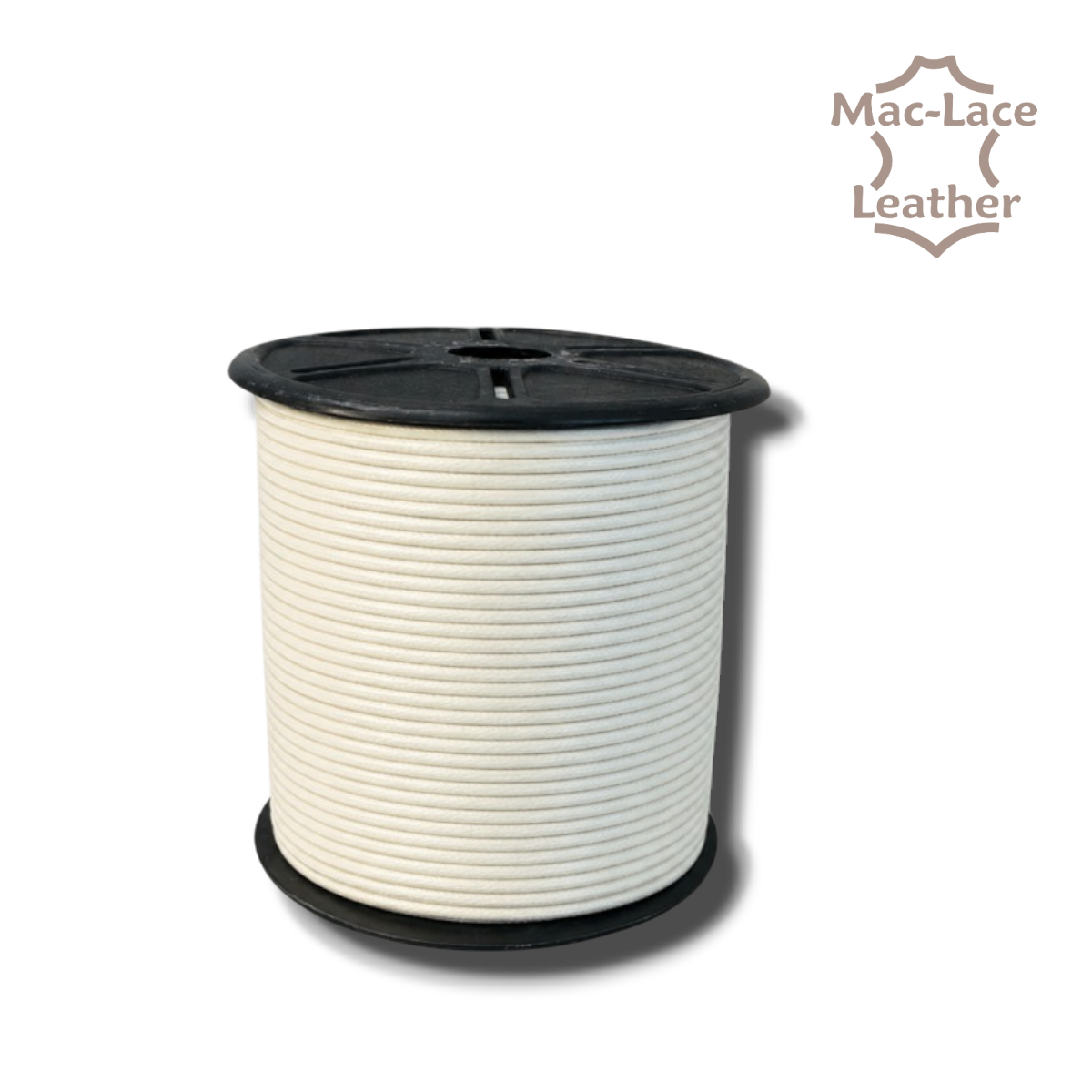 2mm round white leather lace supplied on a 50-metre spool for jewellery, braiding, beading and leathercraft projects.