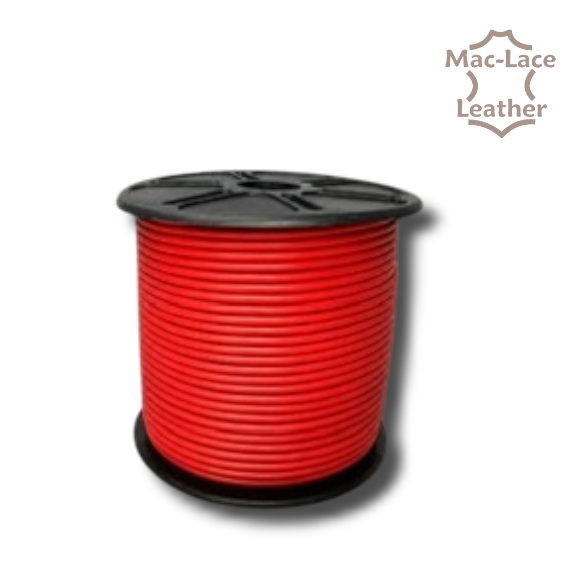 2mm round red leather lace supplied on a 50-metre spool for jewellery, braiding and leathercraft projects.