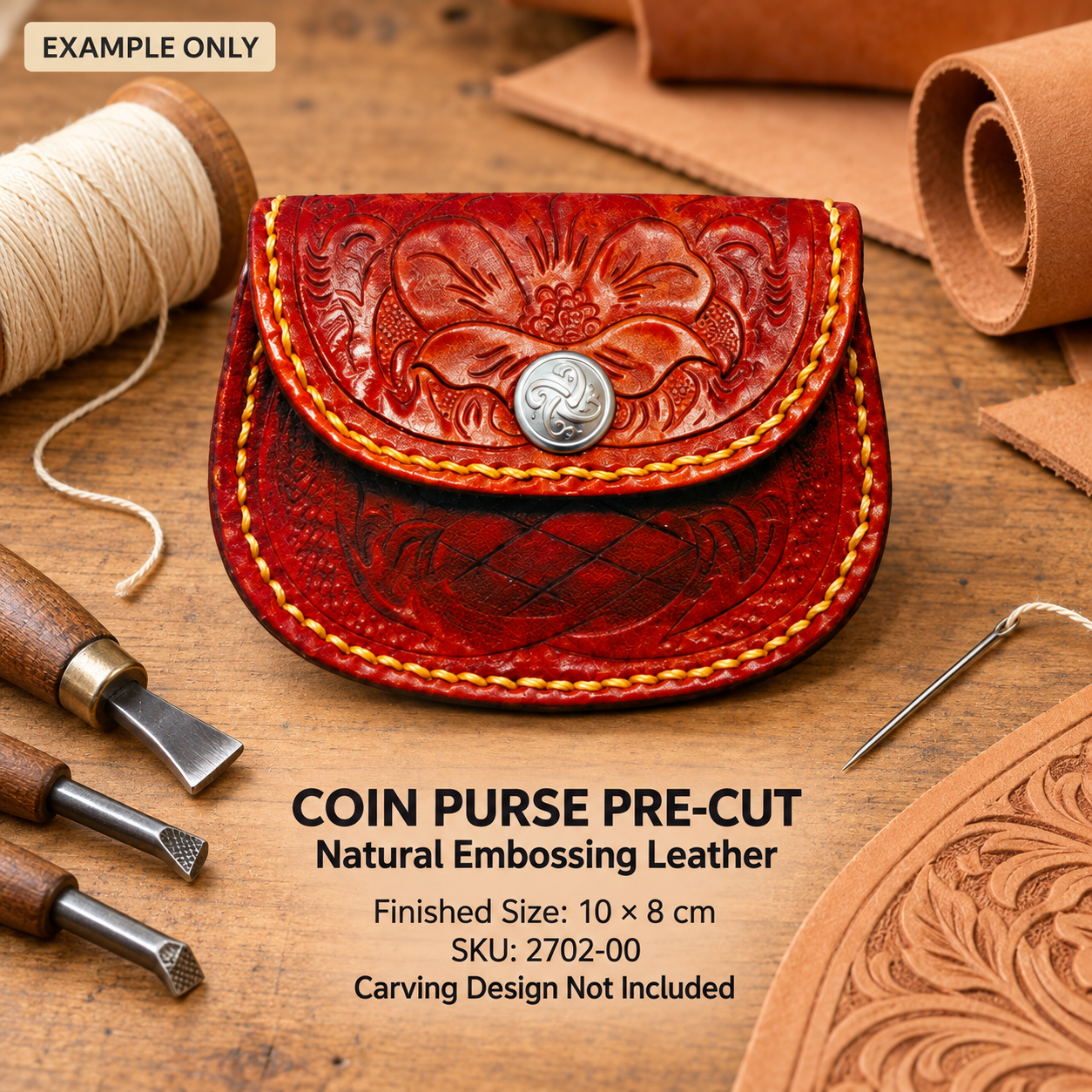 10 x 8cm Natural Leather Pre-Cut Coin Purse