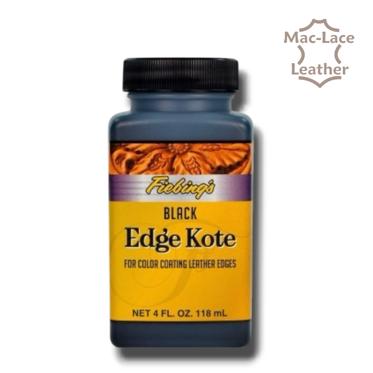 118ml Black Fiebing’s Edge Kote® flexible semi-gloss leather edge finish.
