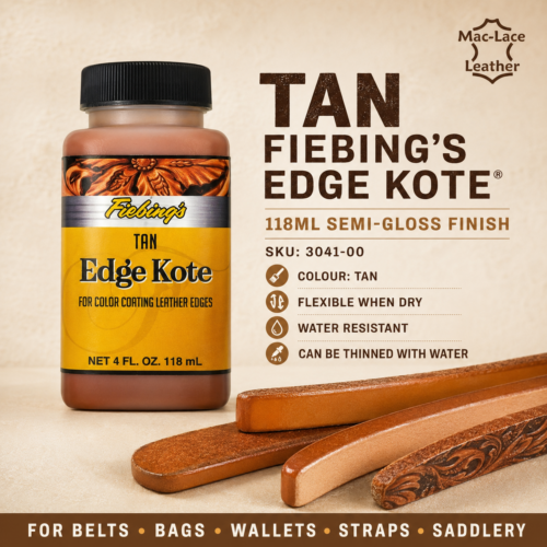 Tan Fiebing’s Edge Kote® 118ml flexible semi-gloss leather edge finish.