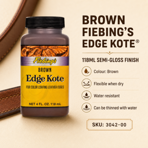 Brown Fiebing’s Edge Kote® 118ml flexible semi-gloss leather edge finish.