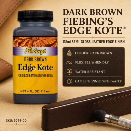 Dark Brown Fiebing’s Edge Kote® 118ml flexible semi-gloss leather edge finish.