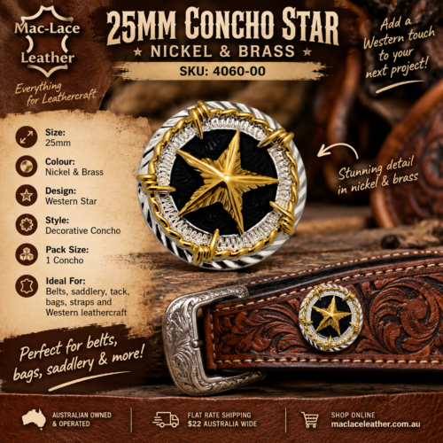 25mm Concho Star Nickel and Brass Western leathercraft hardware