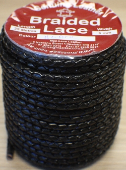 Braided Black Leather-Cord 6mm x 25m
