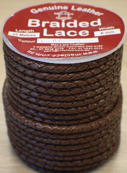 Braided Brown Leather-Cord 6mm x 25m