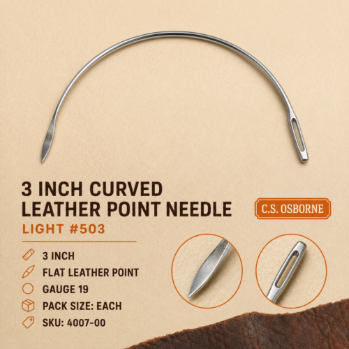 3 inch C.S. Osborne No. 503 light curved leather needle with 19-gauge flat point