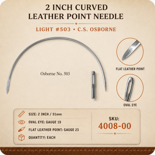 2 inch C.S. Osborne No. 503 light curved leather needle with oval eye and flat leather point