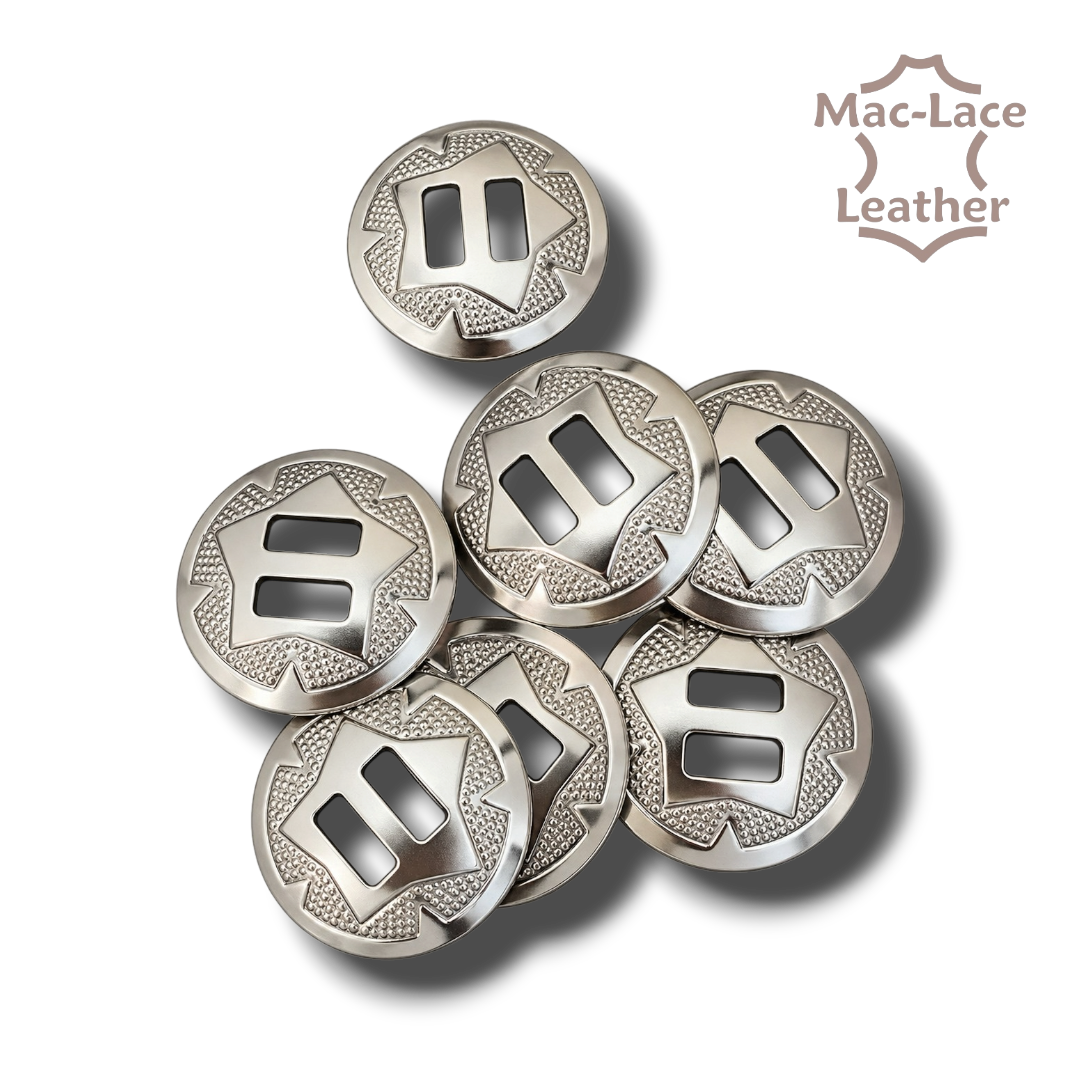 38mm slot style conchos with nickel finish