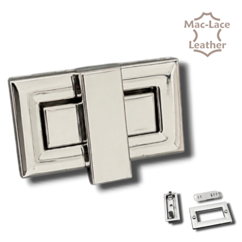 50mm x 30mm large rectangle twist bag clip in bright nickel for handmade leather handbags, clutches and satchels