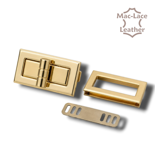 45mm x 25mm rectangle gold-plated twist bag clasp for leather handbags – SKU 2889-00