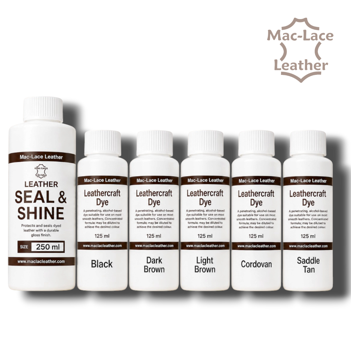 MR MAC 6 Pack Popular Leather Dye Kit with five 125 ml dyes and 250 ml Seal & Shine.