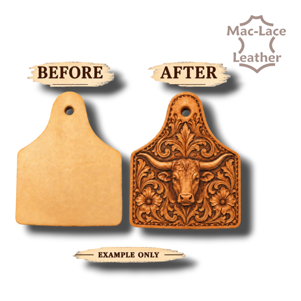 8cm x 6cm natural veg tan leather cattle ear key tag precut