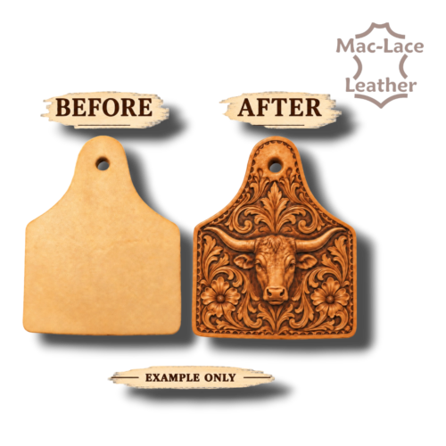 8cm x 6cm natural veg tan leather cattle ear key tag precut