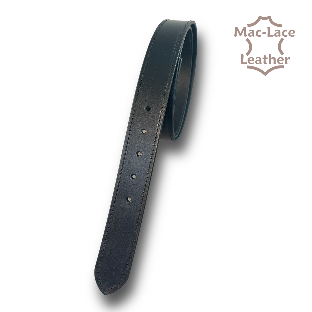 Leather Belt 38mm Black with Black Stitching - Long