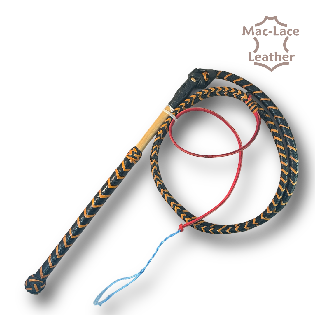 Australian Stock Whip 6-foot 16 Plait twin colour Roo hide.