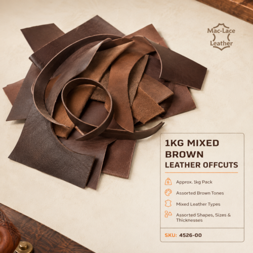 1kg mixed brown leather offcuts in assorted sizes, shapes and thicknesses for leathercraft projects