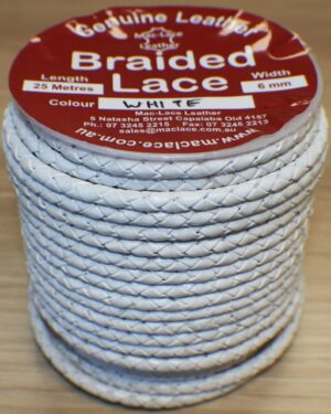 Braided White Leather-Cord 6mm x 25m