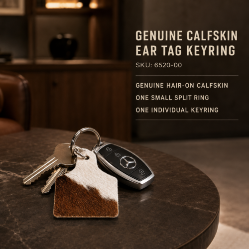 Individual genuine calfskin ear tag keyrings with small split rings