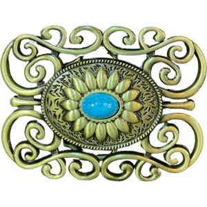 Trophy Buckle - Antique Brass Turquoise Stone