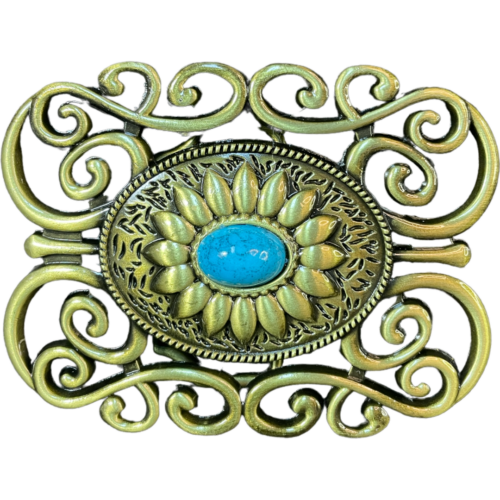 Trophy Buckle - Antique Brass Turquoise Stone