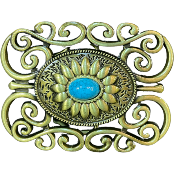 Trophy Buckle - Antique Brass Turquoise Stone