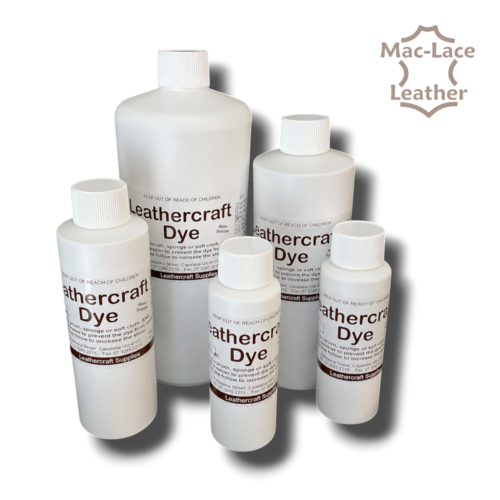 MR MAC Leathercraft Dye bottle for colouring raw, natural and vegetable-tanned leather, available in multiple colours and sizes.