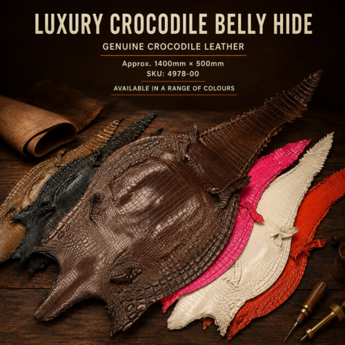 1400mm × 500mm genuine crocodile belly leather hide with natural scales for luxury leathercraft