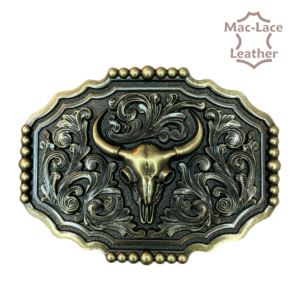 Trophy Buckle - Bull Skull Antique Brass