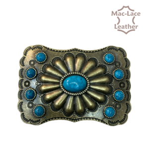 Trophy Buckle - Oval Western with Turquoise Centre Stones