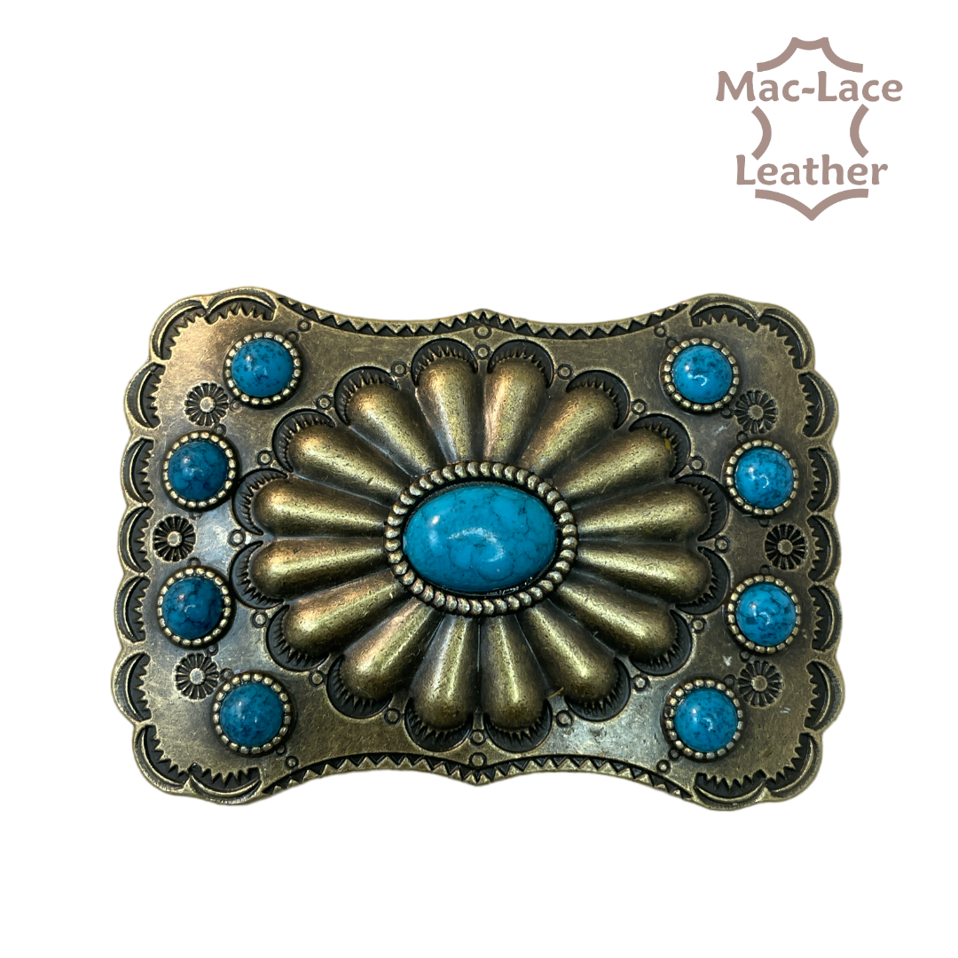 Trophy Buckle - Oval Western with Turquoise Centre Stones