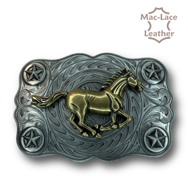 Trophy Buckle - Running Horse with CORNER Stars