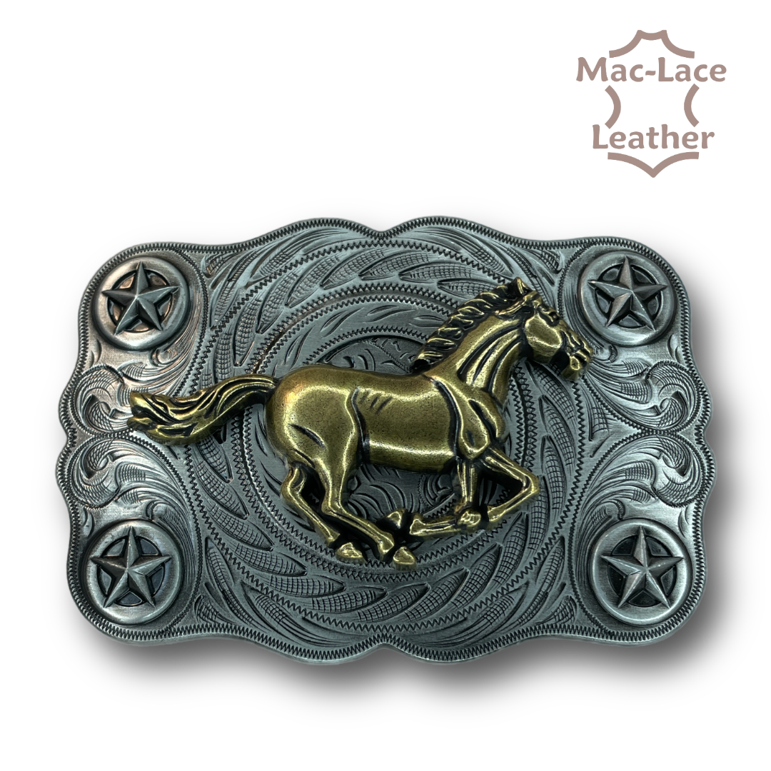 Trophy Buckle - Running Horse with CORNER Stars