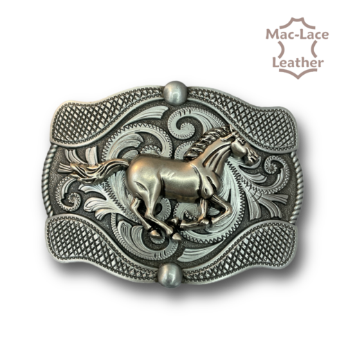 Trophy Buckle Horse-Running Antique Nickel Buckle