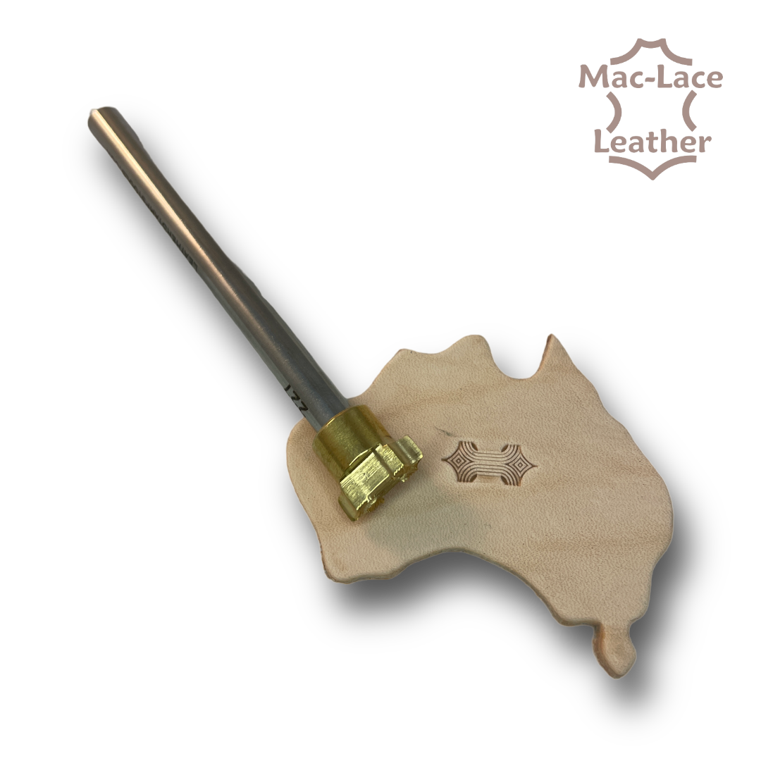 Introducing the extraordinary Leather Craft Stamp 227, the perfect tool for leather craft enthusiasts! With its compact size of 7 x 16 mm, this stamp is designed to bring precision and creativity to your leather crafting projects. Whether you're a seasoned professional or a passionate hobbyist, this stamp is an essential addition to your toolkit. Crafted with meticulous attention to detail, this Stamp is made from high-quality materials to ensure durability and longevity. Its sturdy construction guarantees that it will withstand frequent use, making it a reliable companion for all your leather crafting endeavours. This Stamp offers unparalleled versatility, allowing you to explore your creative potential and add intricate designs and patterns to a wide variety of leather items. From belts and wallets to bags and accessories, this stamp will help you create unique and eye-catching embellishments.