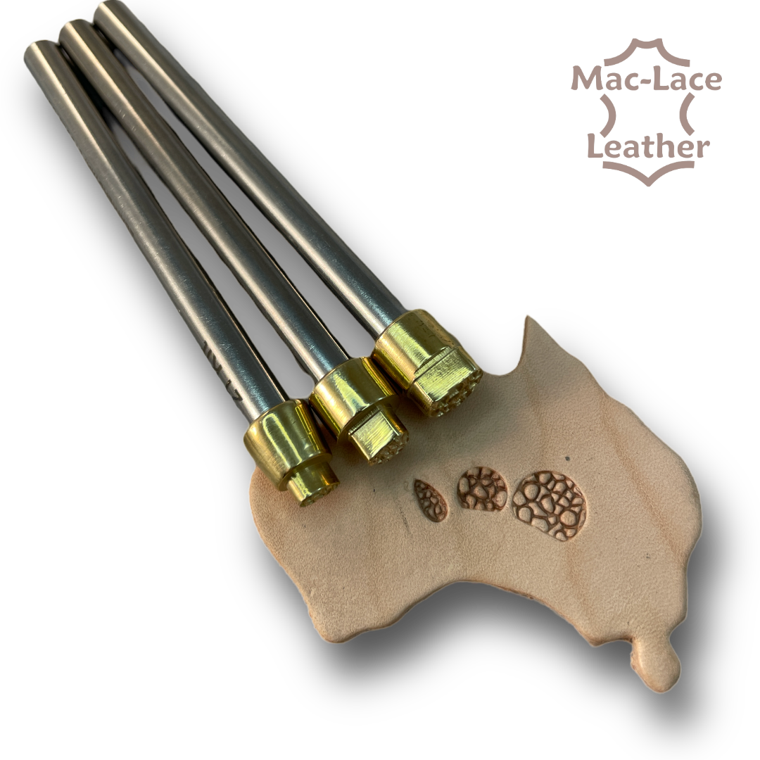 TOOLS FOR LEATHER CRAFT. KIT 21 - 3 BACKGROUND STAMPS. SIZES: 10X10, 6X6, 3X6 MM