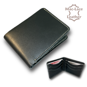 Mens Leather Card Wallet - Black with Natural Stitching