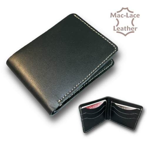 Mens Leather Card Wallet - Black with Natural Stitching