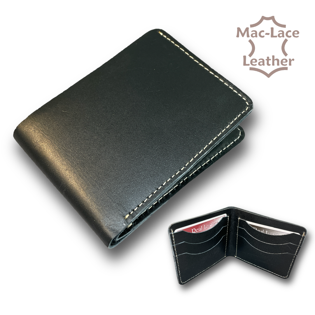 Mens Leather Card Wallet Black with Natural Stitching