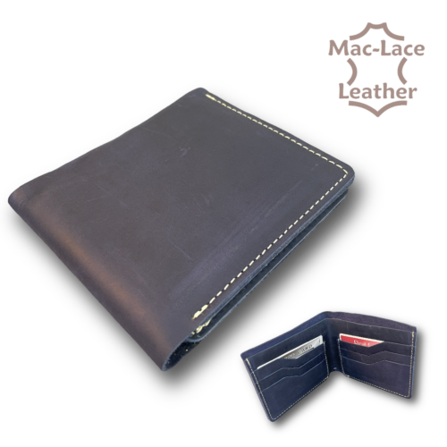 Plain Blue Leather Card-Wallet with Natural Stitching