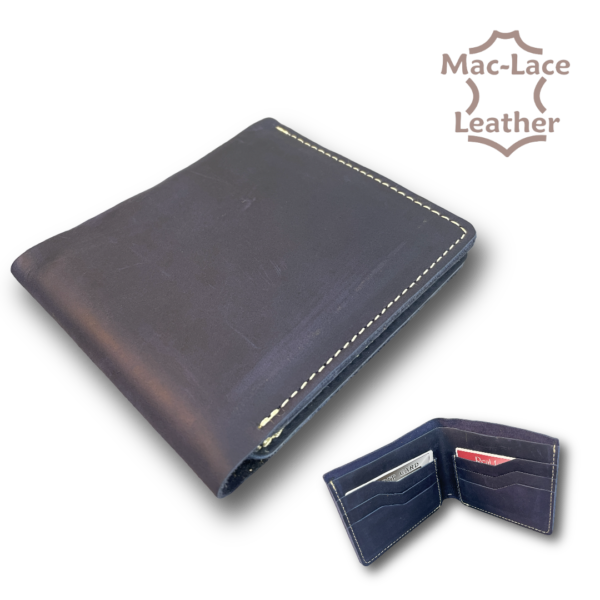 Plain Blue Leather Card-Wallet with Natural Stitching