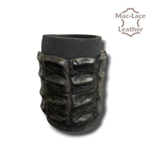 Australian black crocodile leather stubby cooler handcrafted in Australia