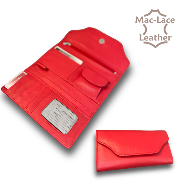 Ladies Leather Purse Red with red stitching