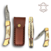 Damascus Folding Stag Handle with Leather Sheath