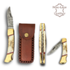 Damascus Folding Stag Handle with Leather Sheath