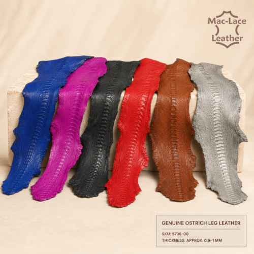 Genuine ostrich leg leather skins in assorted colours for leathercraft